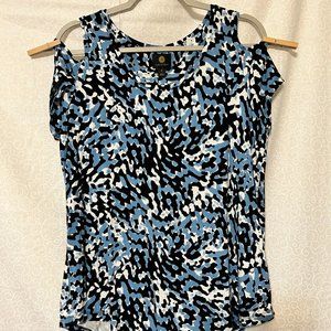 JM COLLECTION COLD SHOULDER PRINTED TOP